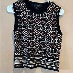 Kasper Black and White Patterned Women's Top
